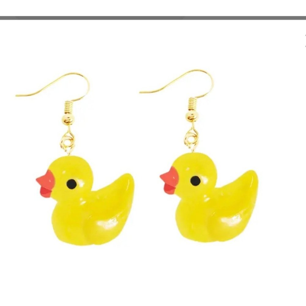 Duck Y2K 90s Chic Resin Yellow Dangle Drop Earrings NEW